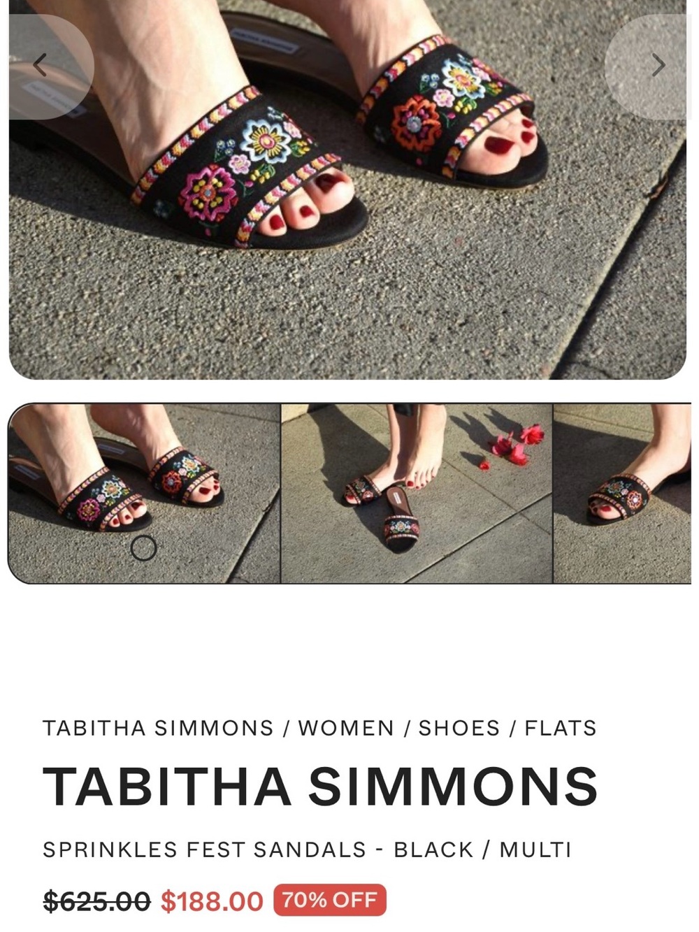 Tabitha Simmons Sprinkles Floral Embroidered Sandals Made In Italy boho chic